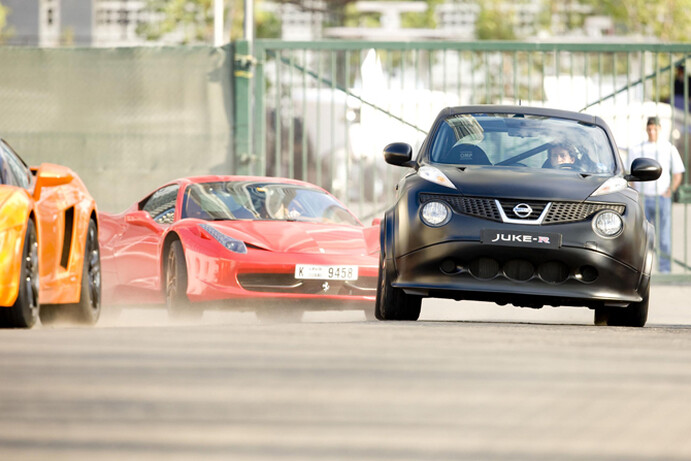 GT Academy winner Lucas Ordonez outruns a Ferrari 458 Italia in a mutant hatchback.