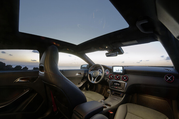 Inside, the new A-Class has a lot in common with the SLS AMG super car.