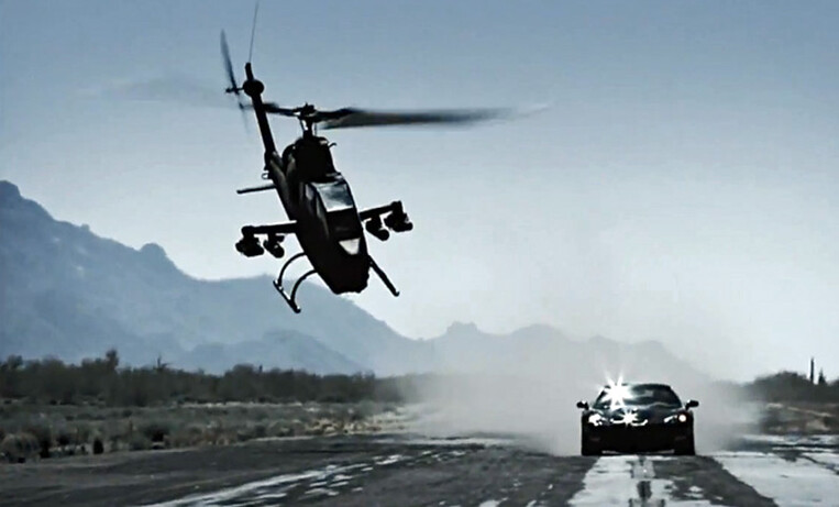 This Bell AH-1 Cobra chopper bit the dust hard while racing a Chevy Corvette ZR1 on the Korean version of Top Gear.