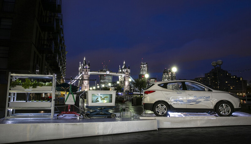 Hyundai is harvesting the power of its fuel cell car and fish poo to grow vegetables.