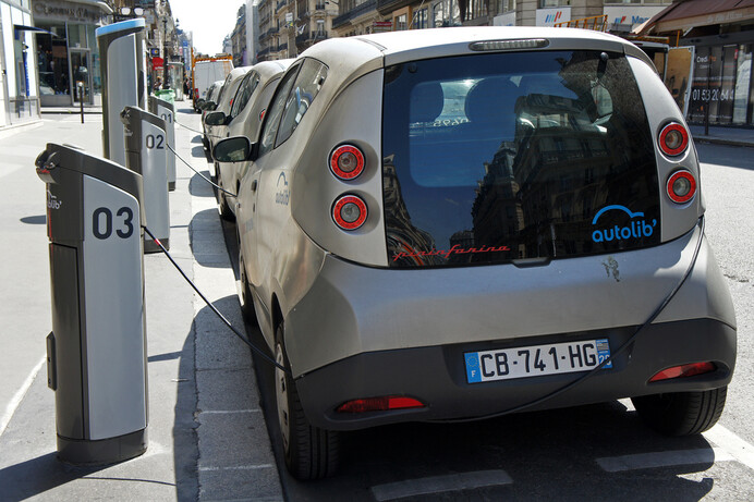 Popular: Electric car charging points line the streets in Paris