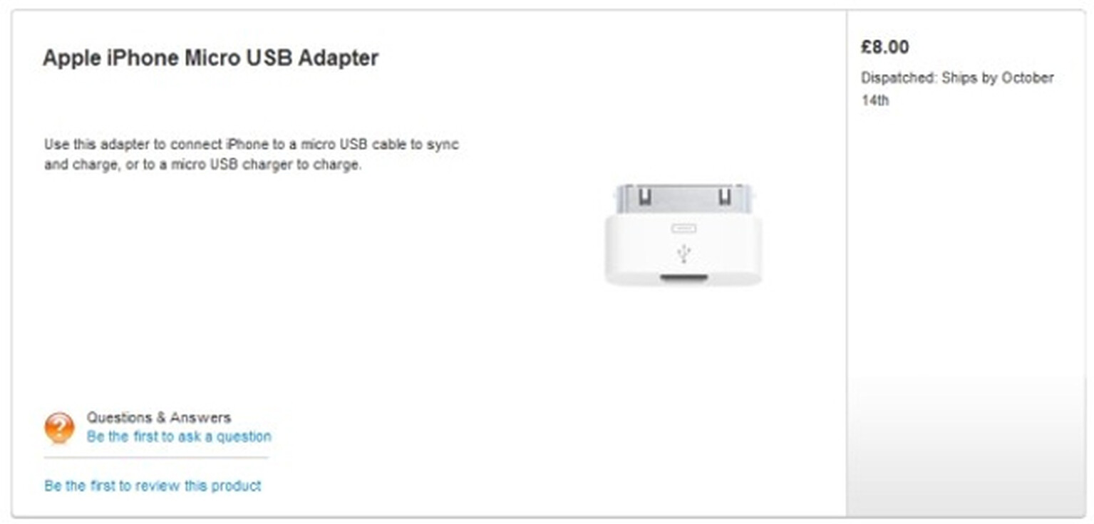 iPhone micro-USB adapter arrives in Apple Store, price may shock