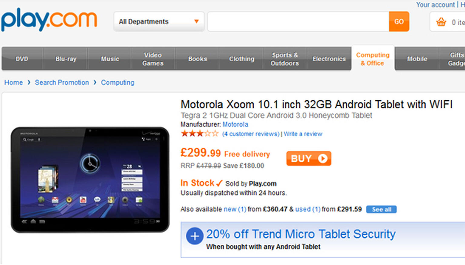 Motorola Xoom Wi-Fi only drops to £299: Lowest price yet for the Honeycomb slab