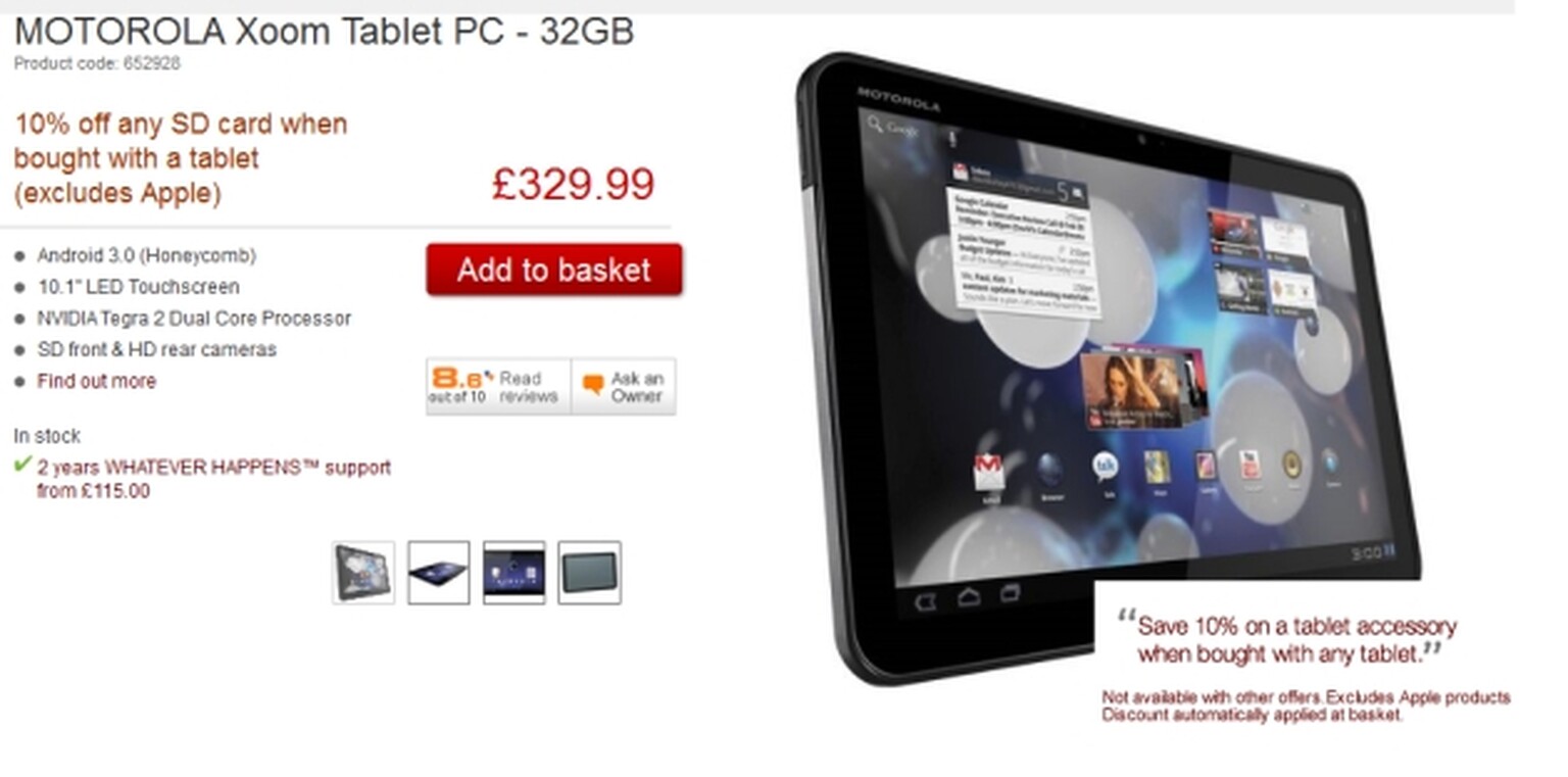 Android tablet prices tumble: Motorola Xoom cut to £329