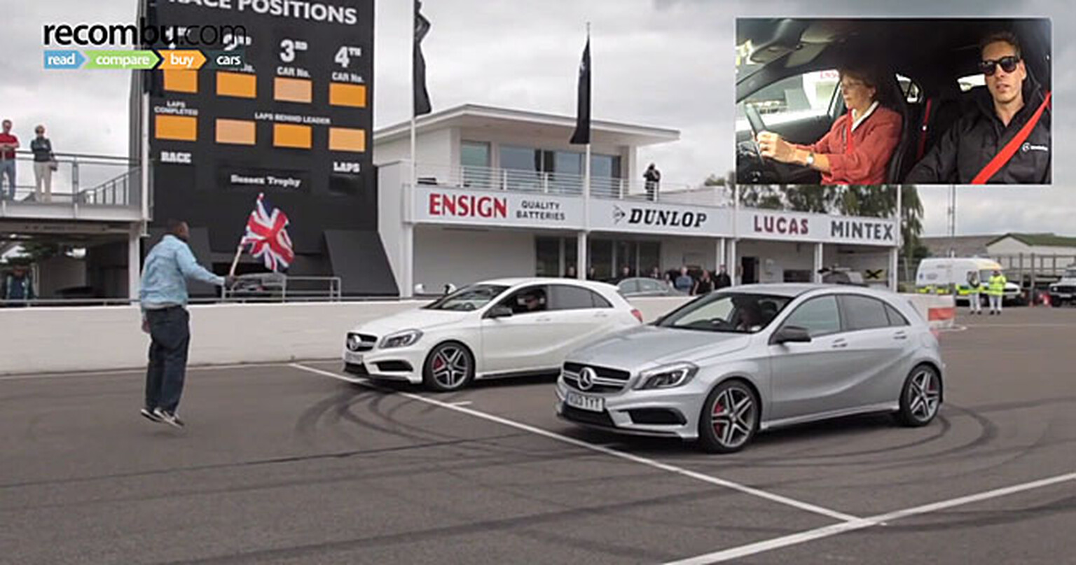 Old Lady vs Pro Racing driver Bernd Schneider in Mercedes A45 AMGs