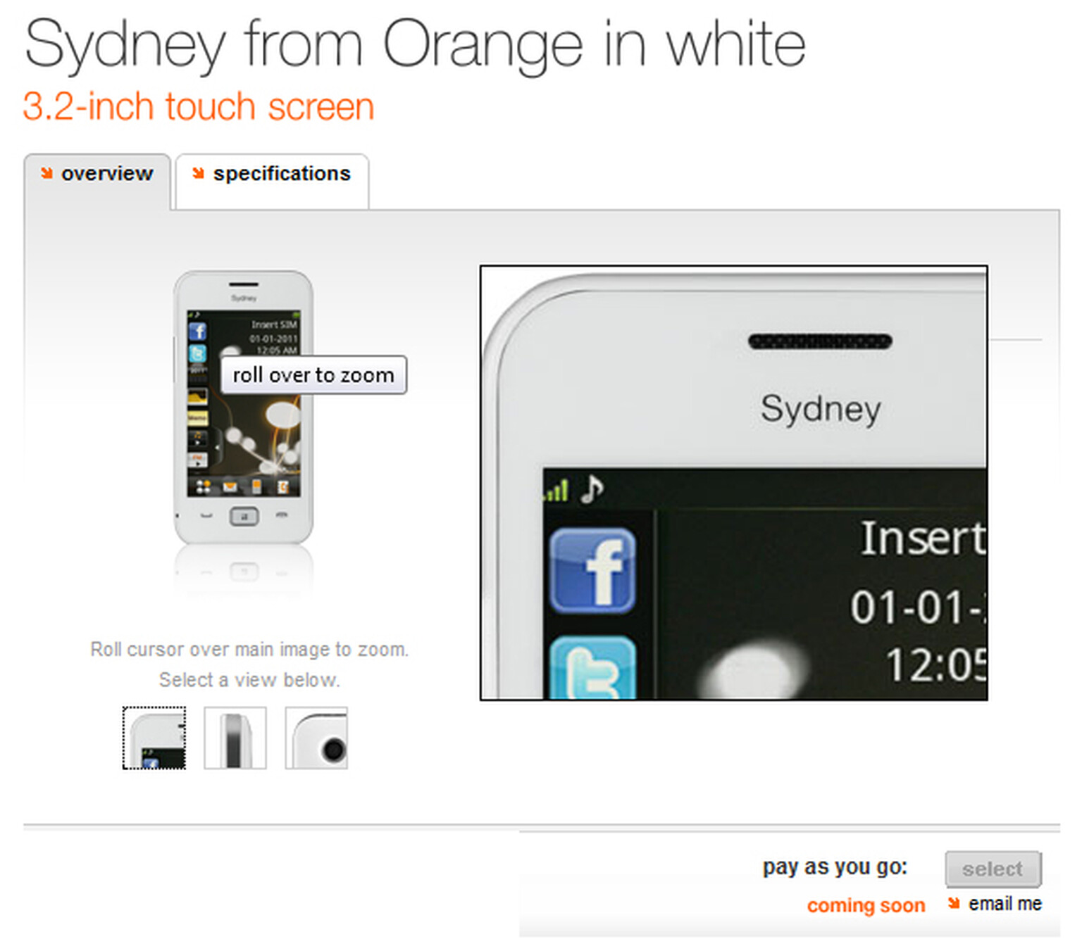 Orange Sydney says G’Day on Coming Soon page: 3.2-inch touchscreen on pay-as-you-go phone