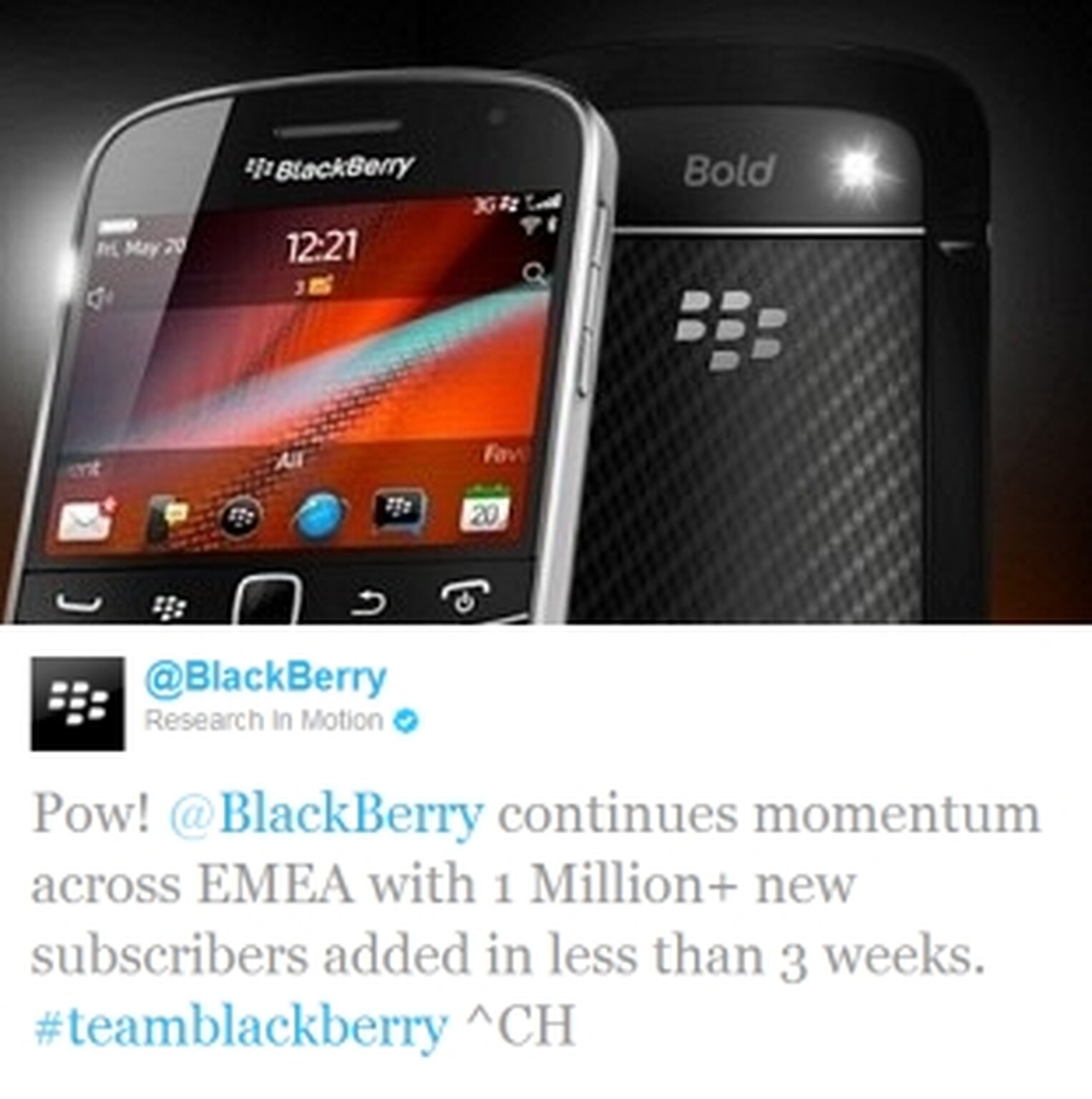 Reports of death greatly exaggerated, as BlackBerry adds 1 million new subscribers in EMEA- in 3 weeks