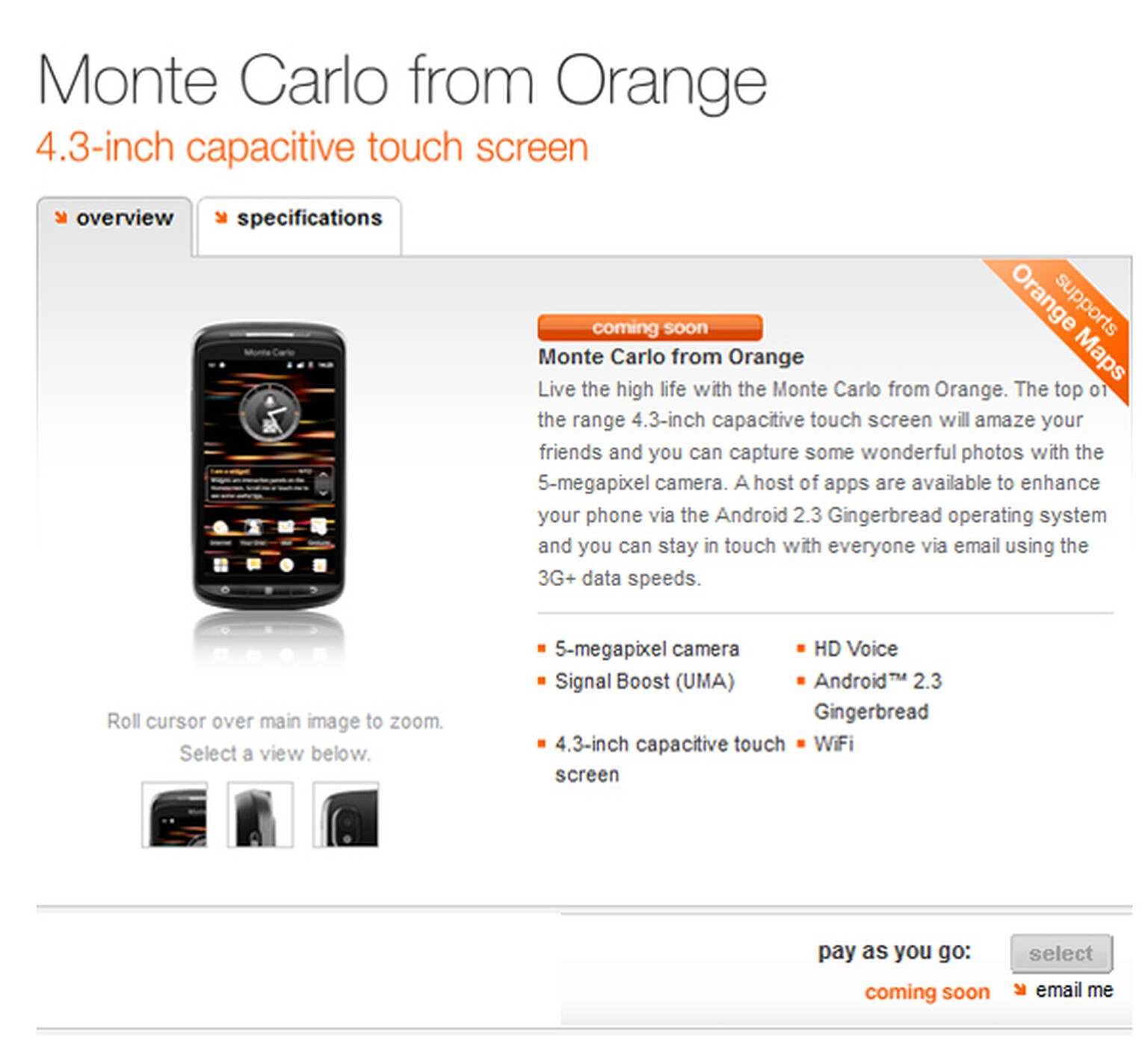 Orange Monte Carlo aka ZTE Skate emerges: Gingerbread phone coming soon on pay-as-you-go