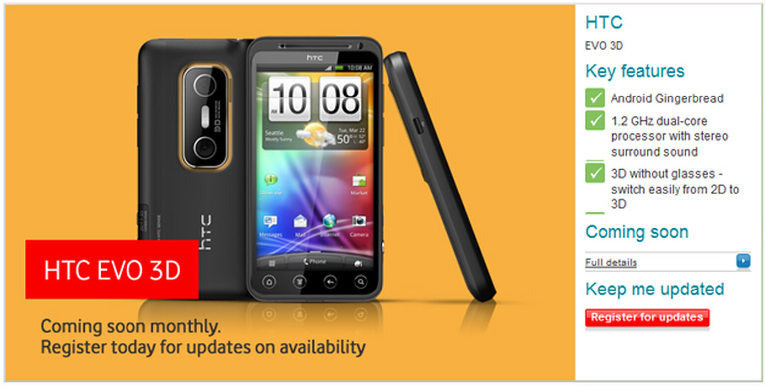 HTC Evo 3D pops up on Vodafone pre-order page: Register for updates, no prices or ETA yet