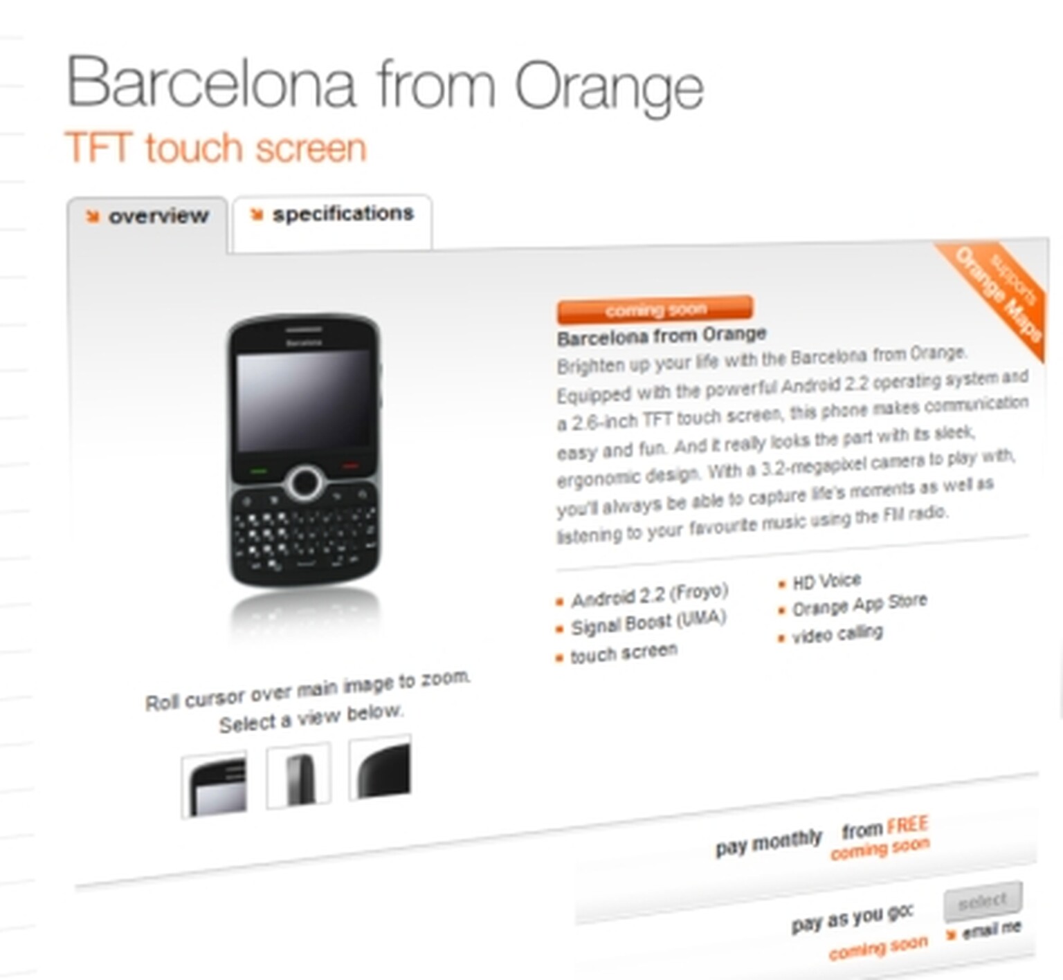 UPDATED: Orange Barcelona: New Android smartphone spotted, price around £150?