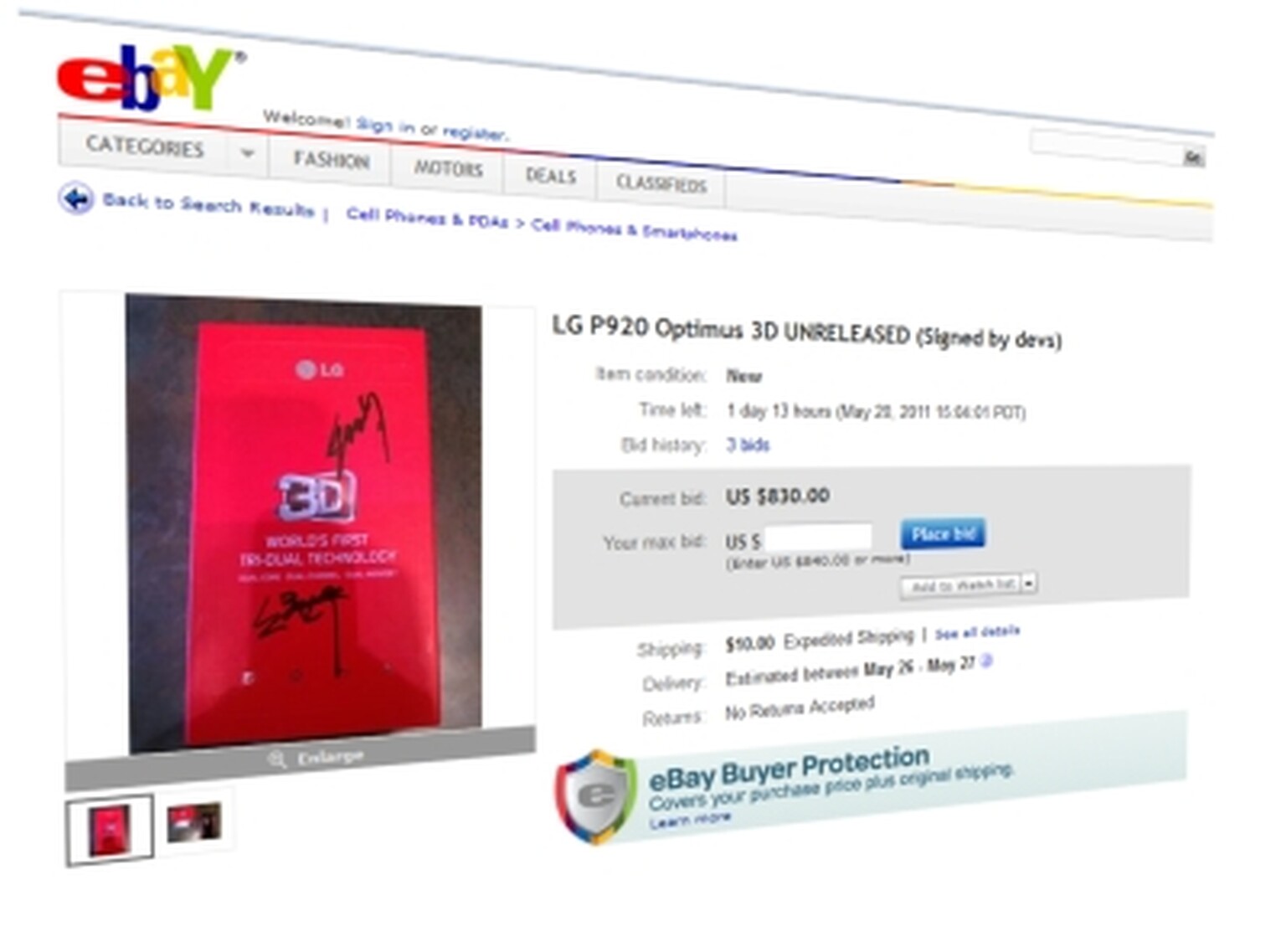 LG Optimus 3Ds spotted for sale on eBay: Developers flog preview phone