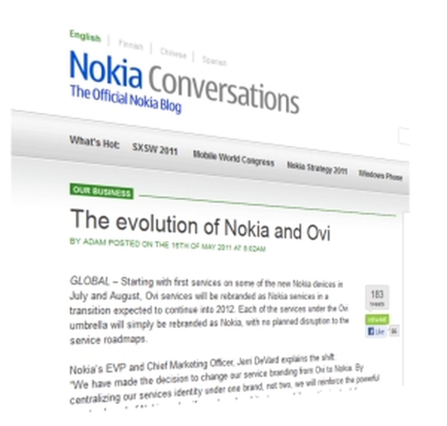 Nokia rebrands its services: Ovi is over
