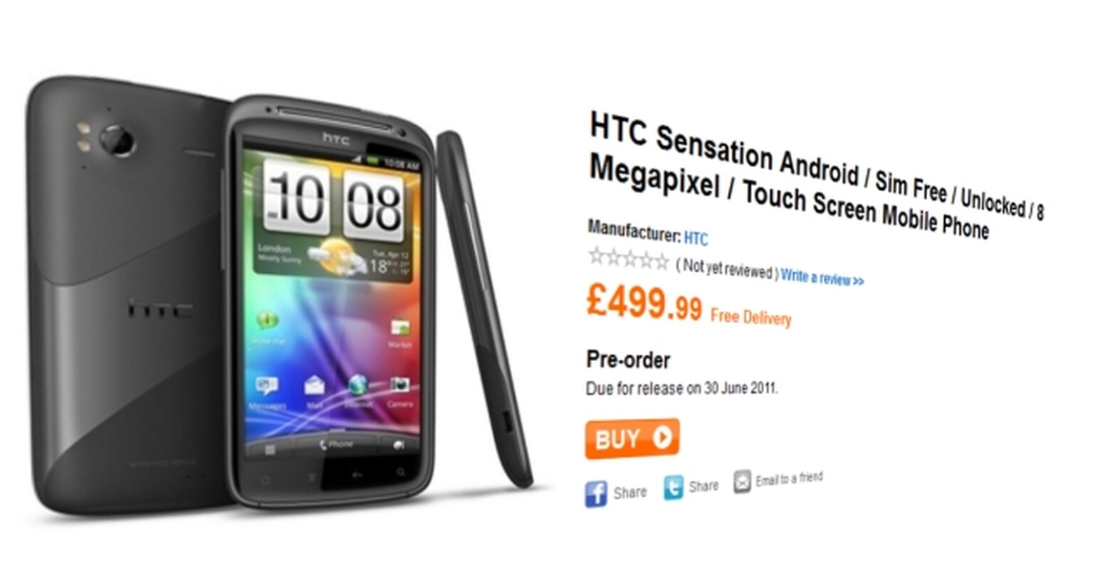 HTC Sensation price revealed: £500 SIM-free, release 30 June