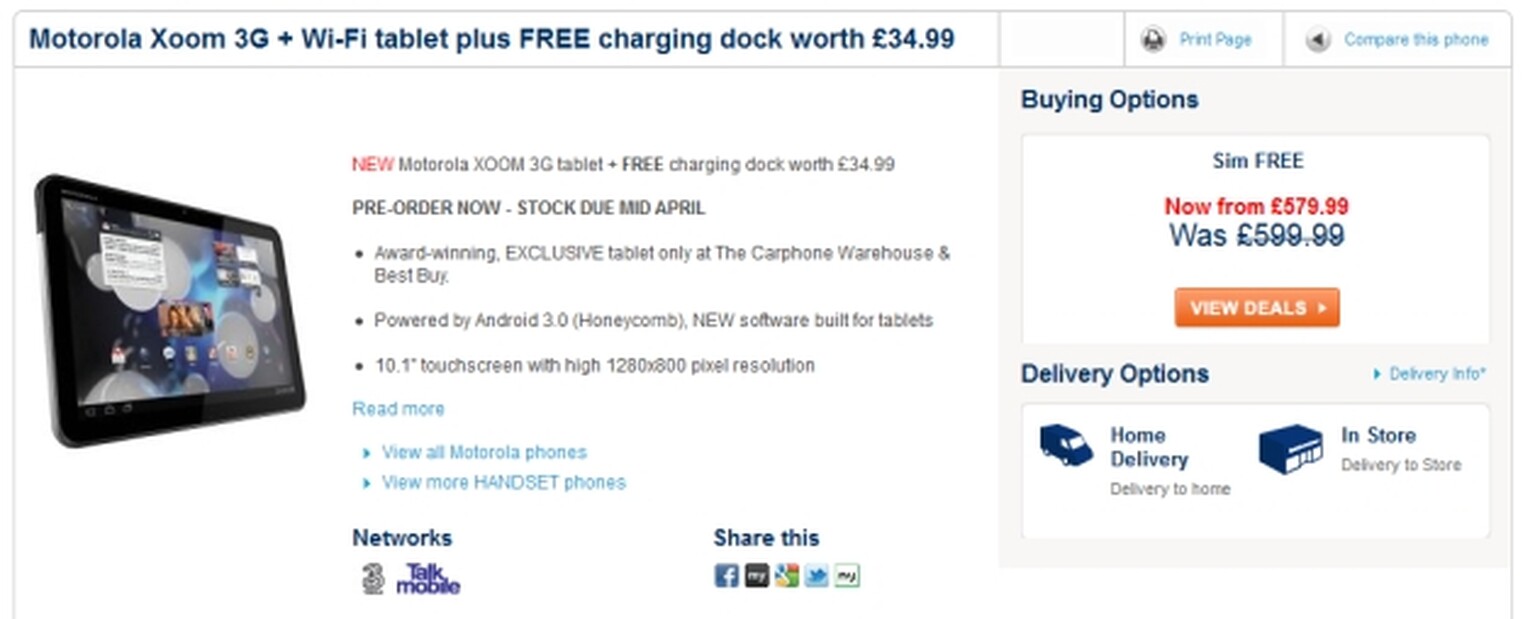 Motorola Xoom 3G gets pre-launch price-cut at Carphone Warehouse