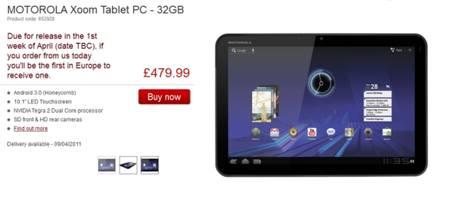 Motorola Xoom WiFi gets price cut at Dixons. Down to £479.99, before it’s even on sale.