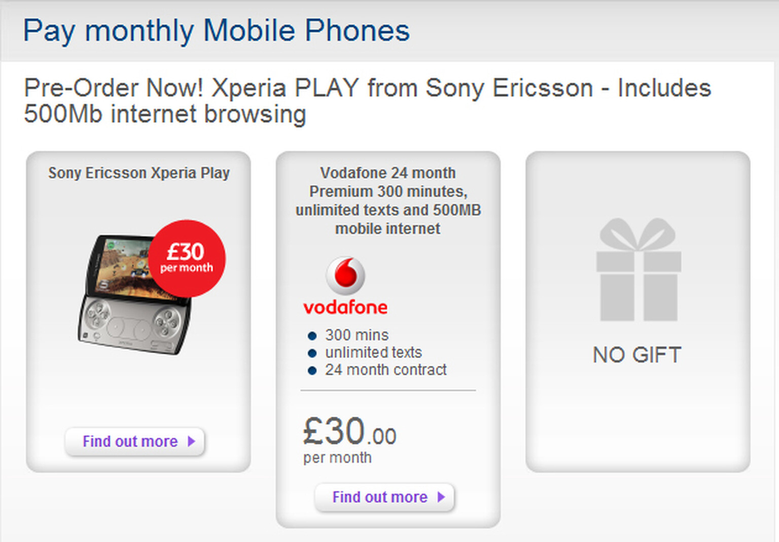 Tesco Phone Shop selling Xperia Play for £30 a month on Vodafone