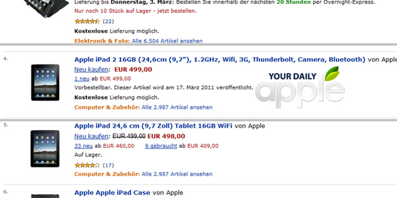 iPad 2 specs and release date leaked on Amazon Germany: 9.7-inches, 1.2GHz chip, coming 17th of March