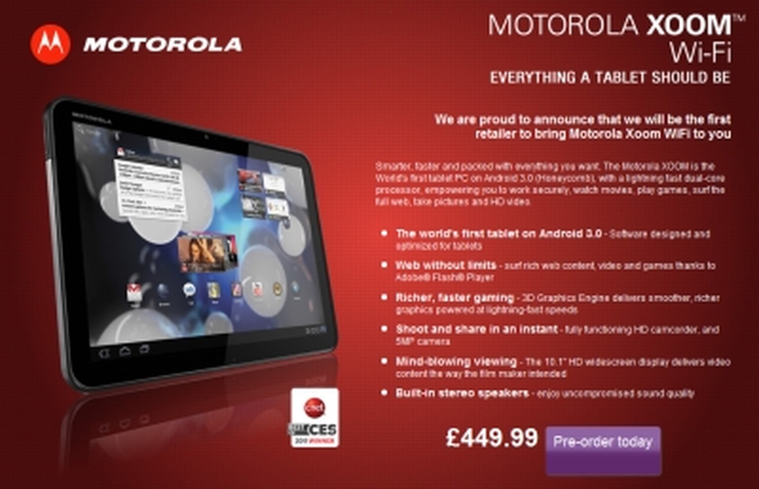 Motorola Xoom: Priced in the UK.  £449.99