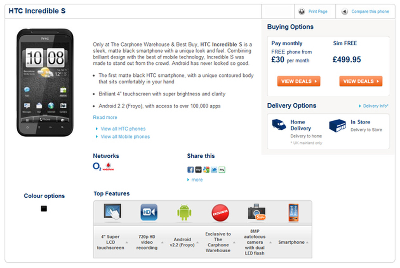 HTC Incredible S available to pre-order from Carphone Warehouse: From £30 a month on Vodafone and O2