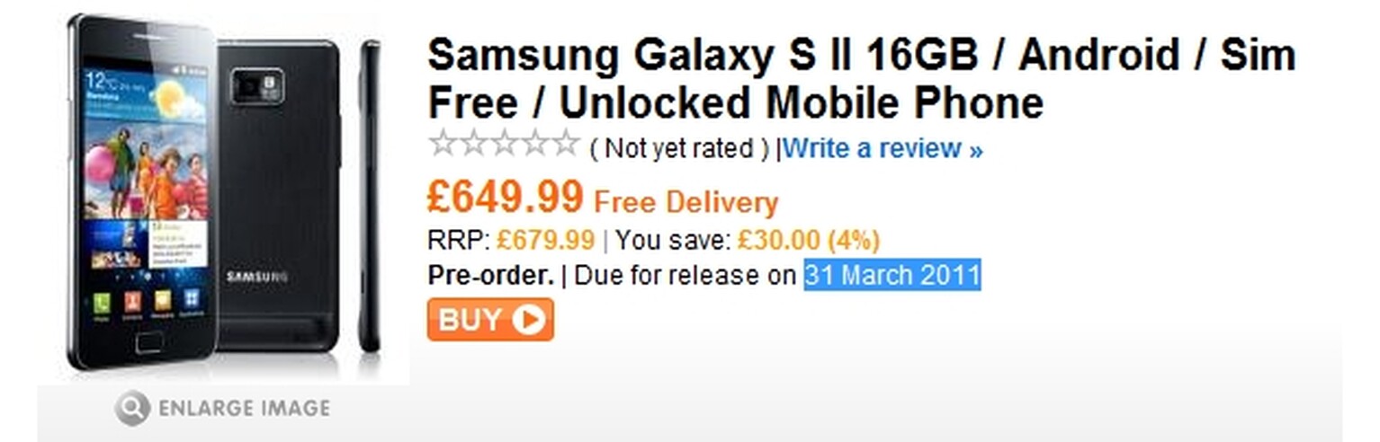 Samsung Galaxy S II: Spotted at Play, expect to pay £650.