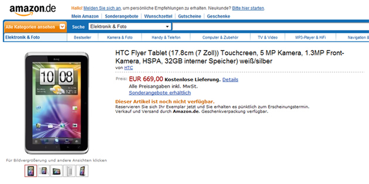 HTC Flyer available to pre-order from Amazon for €669 - available in the UK for £563?