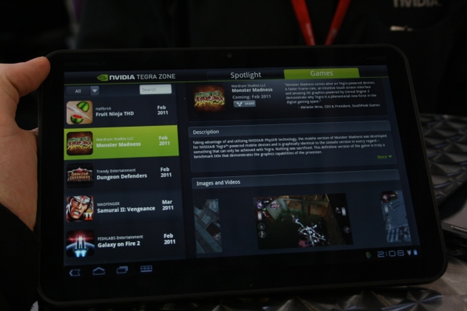 Tegra Zone Android app demoed on Motorola Xoom