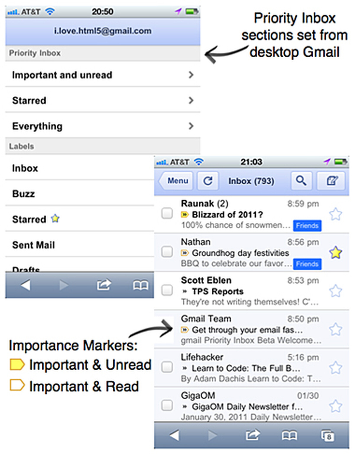 Gmail Priority Inbox now accessible on the iPhone and other mobile browsers