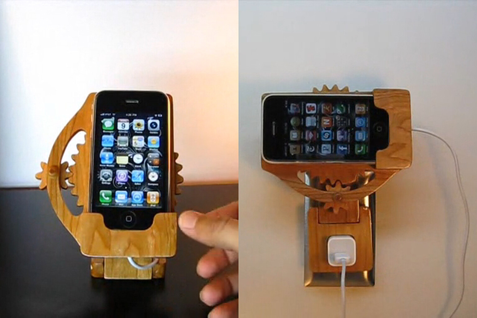 Kinetic iPhone Dock is made of wood, gears and awesome