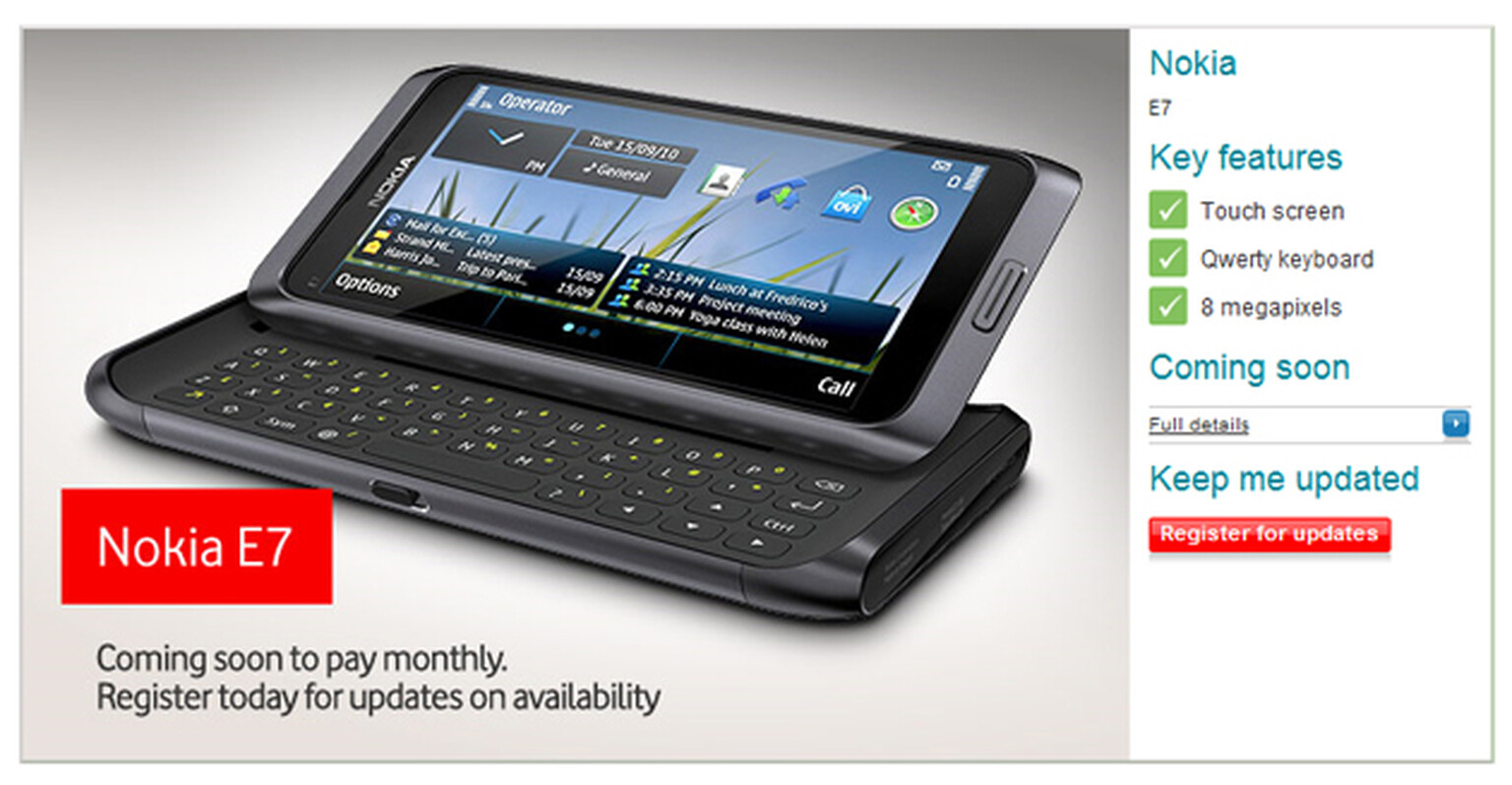 Nokia E7 coming soon to Vodafone contracts