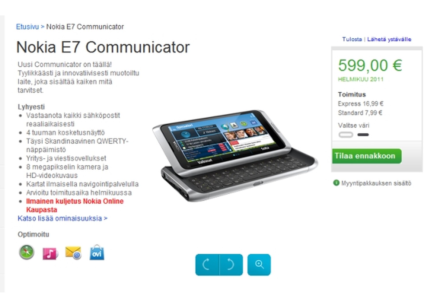 Nokia E7 available to pre-order now from Finland for €600, arriving February