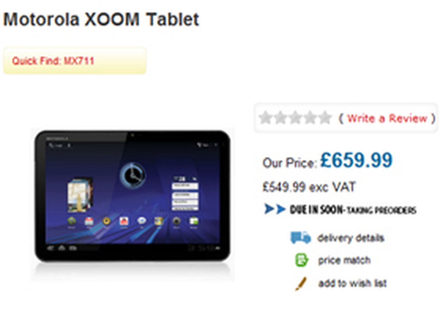 Motorola Xoom pops up on pre-order for £660