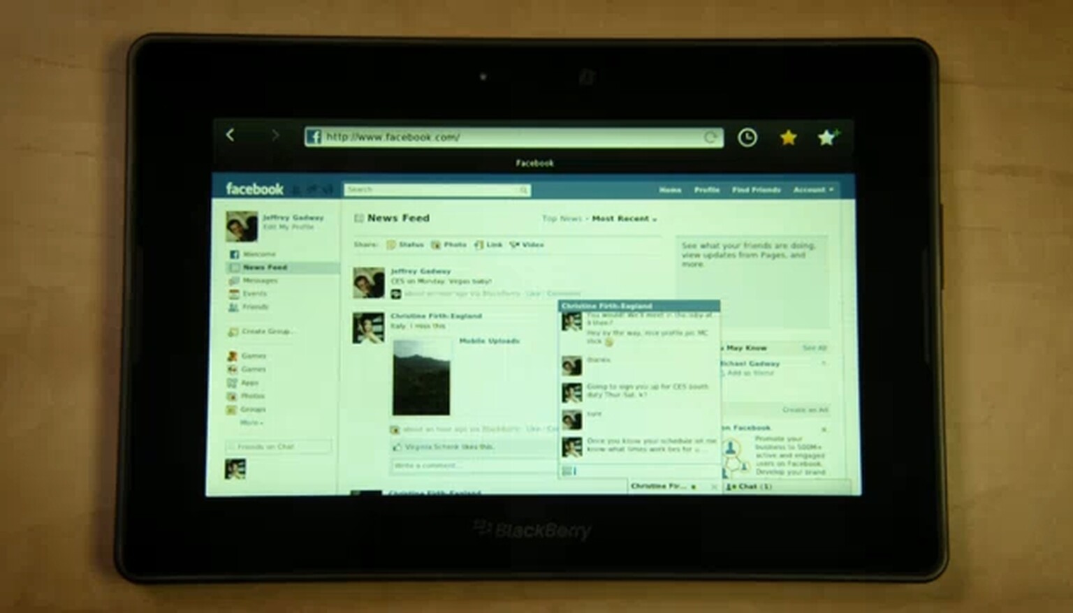 BlackBerry Playbook shows off its Facebook and Flash playing capabilities
