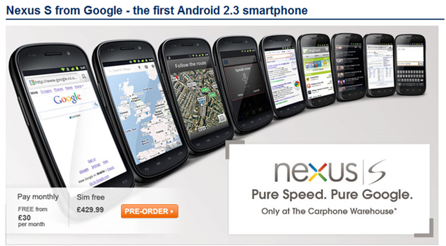 Carphone Warehouse cuts Nexus S preorder price to £430 SIM-free, now free on £30 contracts
