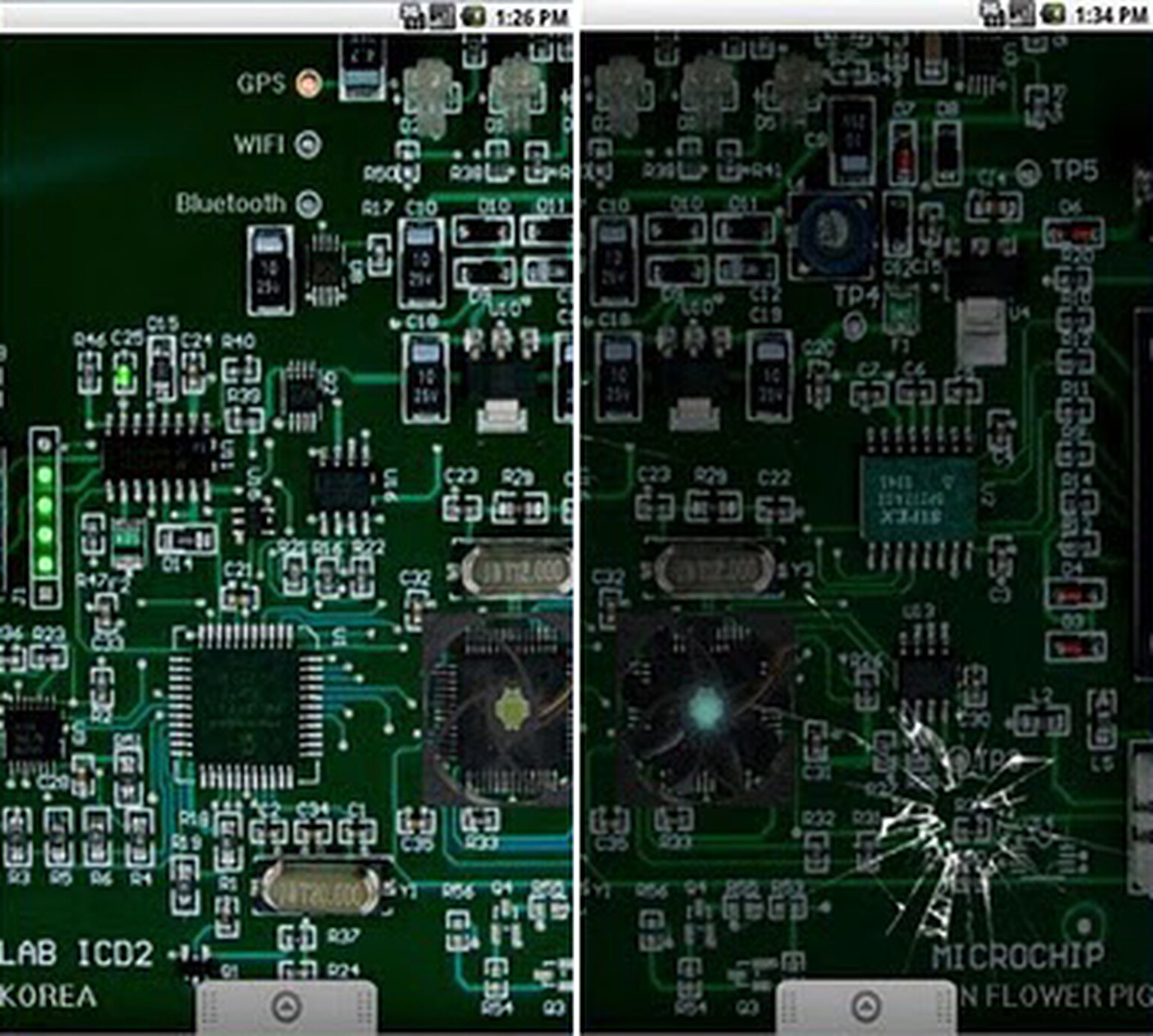 aCircuit Board Live Wallpaper exposes the guts of your Android phone