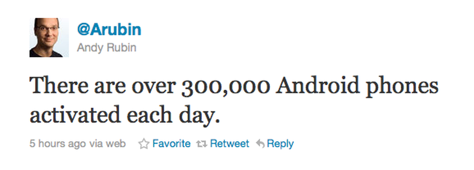 Andy Rubin: Over 300,000 Android phones activated each day