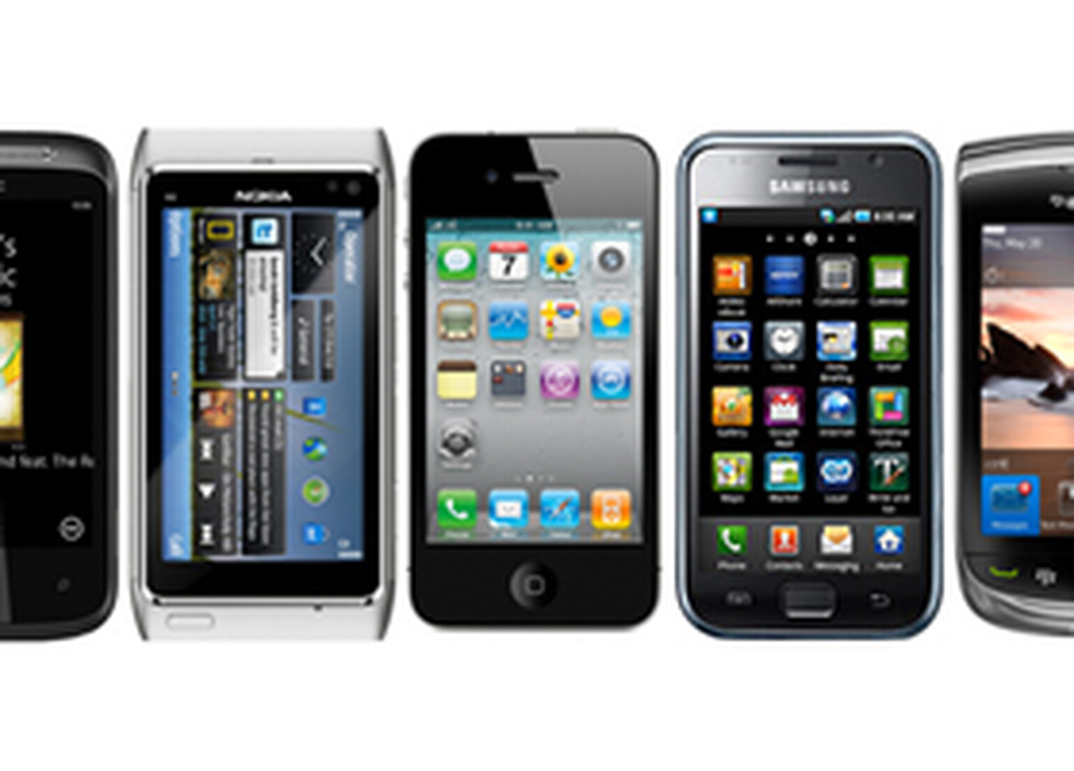 HTC 7 Mozart vs Nokia N8 vs iPhone 4 vs Samsung Galaxy S vs BlackBerry Torch 9800