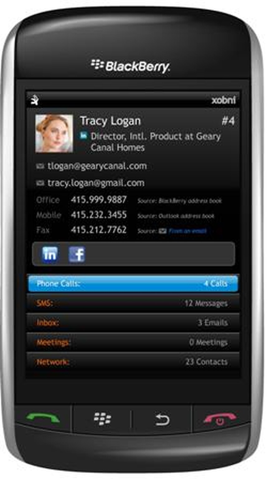 Xobni Mobile now available on BlackBerry: Contacts book on crack