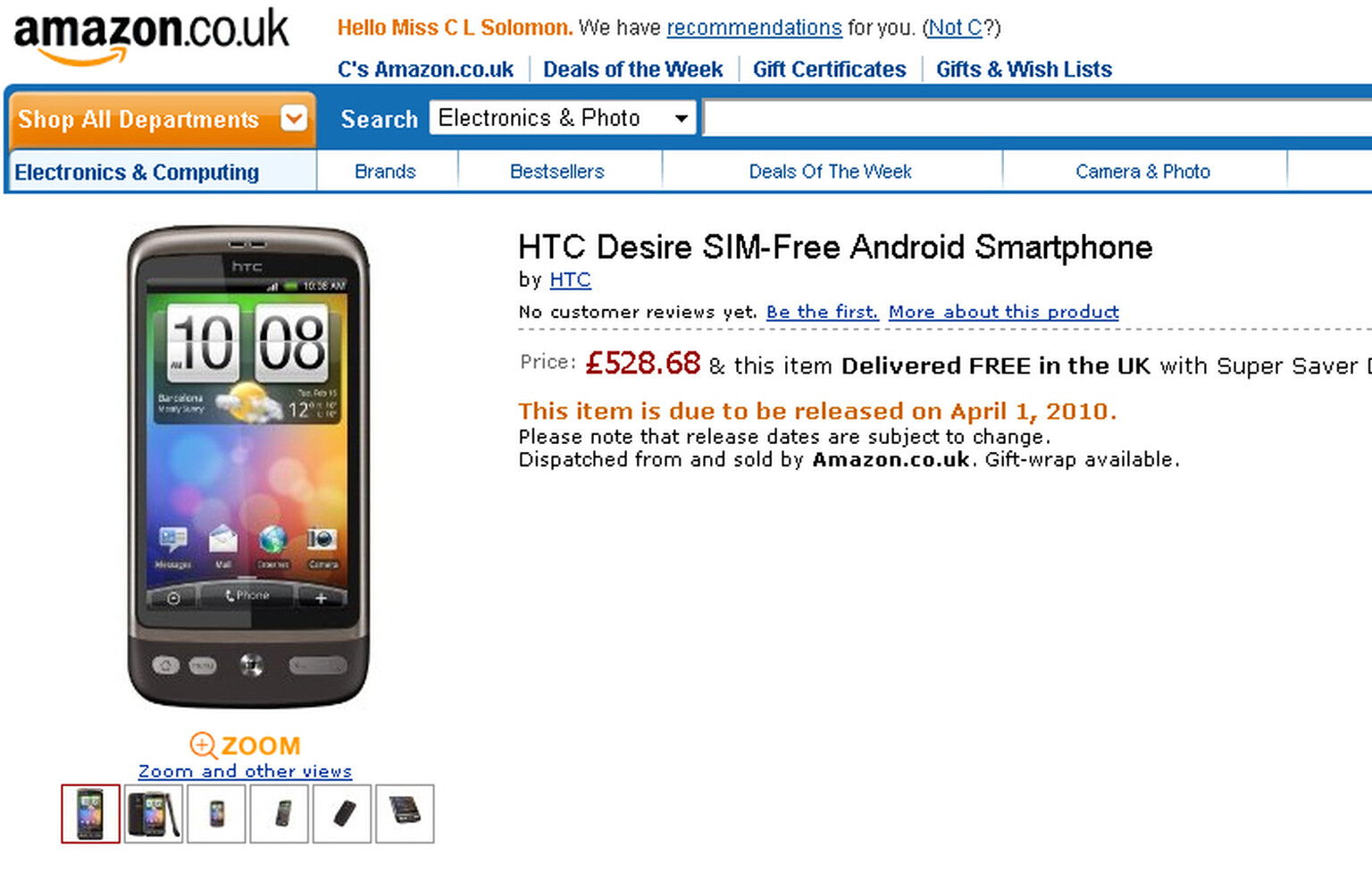 HTC Desire, Legend and HD Mini listed on Amazon: Set to arrive April 1st