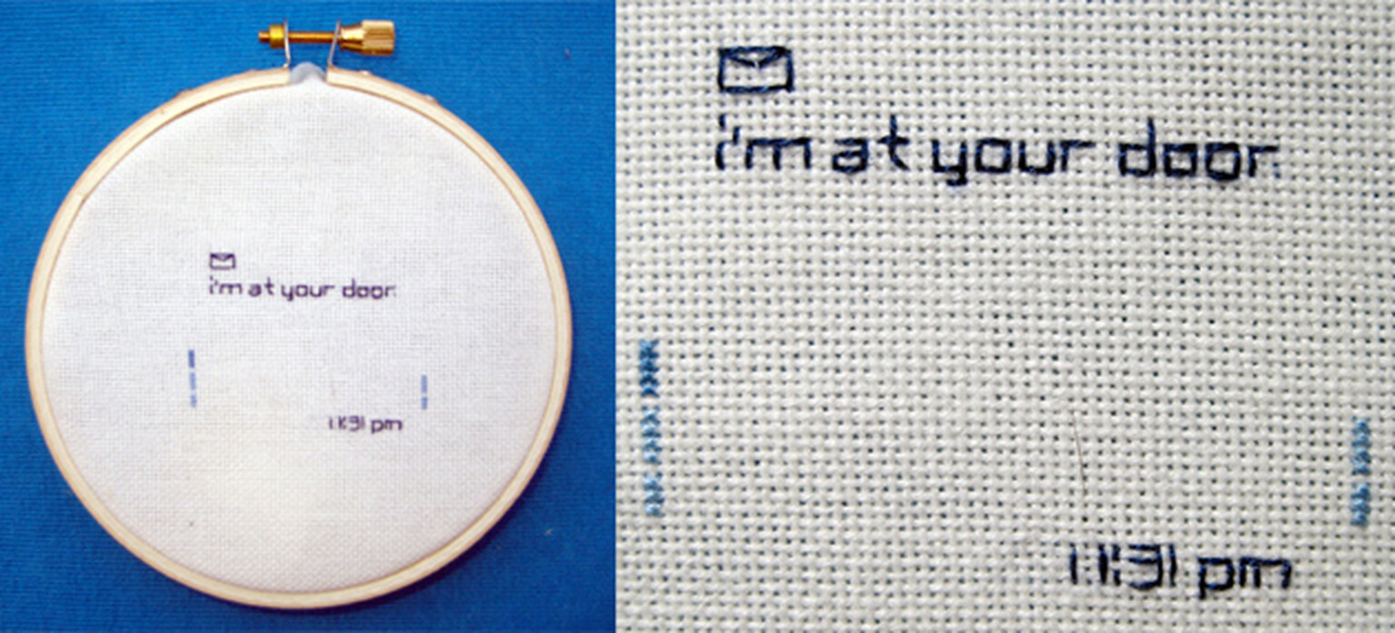 Embroidered text messages are poignant reminders of days gone by