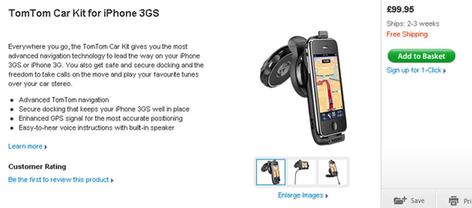 TomTom iPhone car kit in UK Apple store for £100