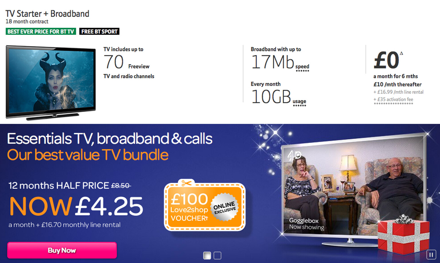 BT TV Starter Pack vs TalkTalk Essentials TV