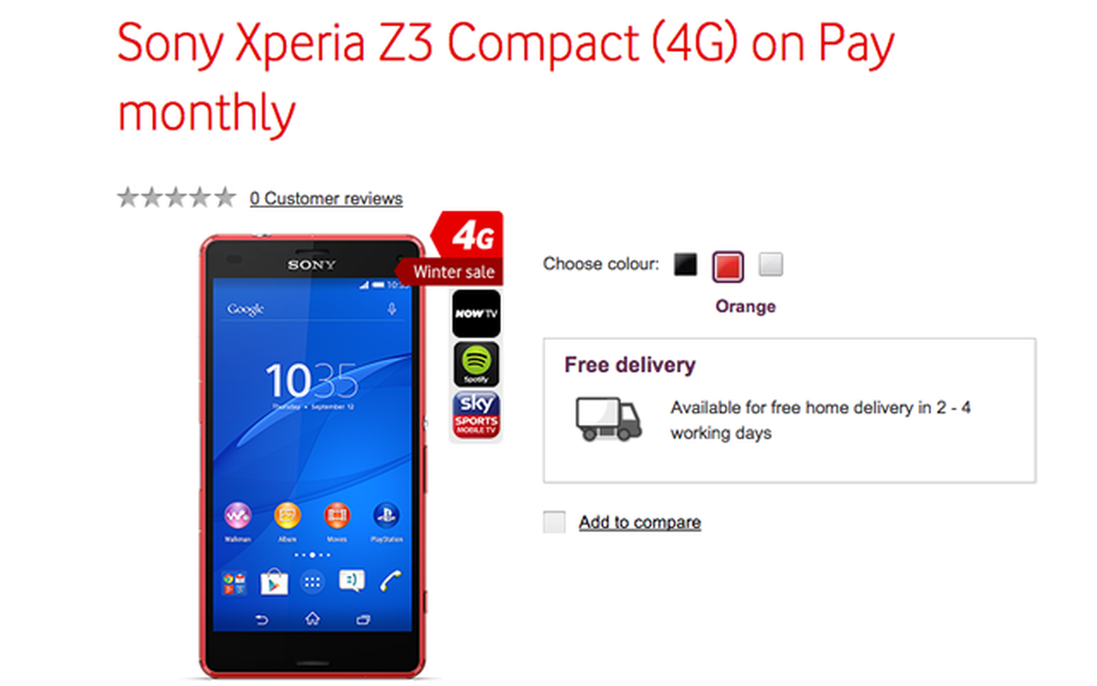 Good deal: Sony Xperia Z3 Compact free on Vodafone from £22.50 a month