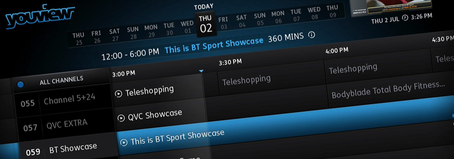 BT Sport Showcase sneaks into Freeview, YouView and EE TV EPGs