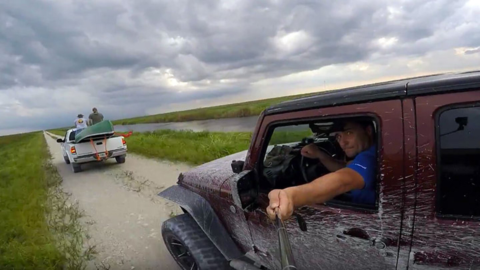 Man narrowly escapes injury in selfie stick video fail