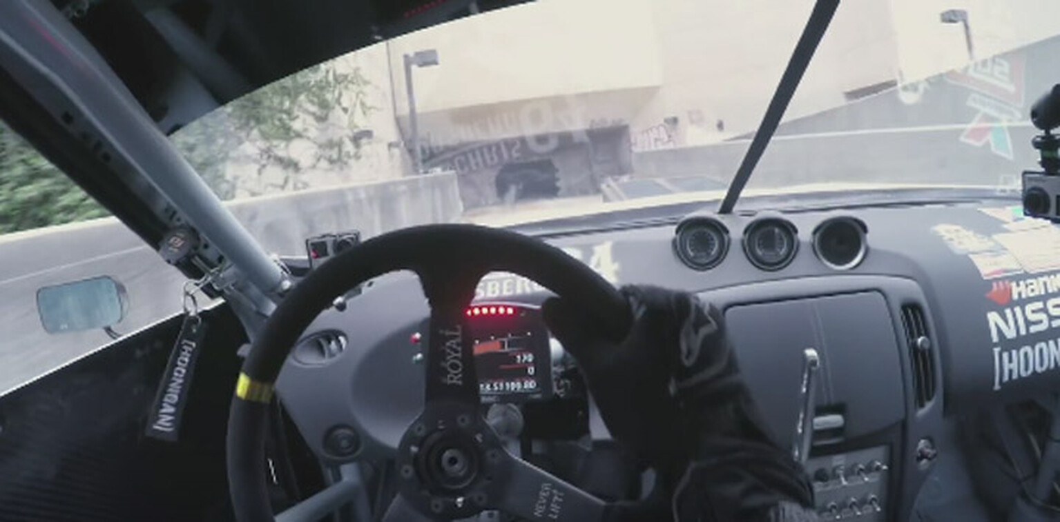 Watch two 1,000hp Nissan 370 drifting machines tear up an abandoned mall