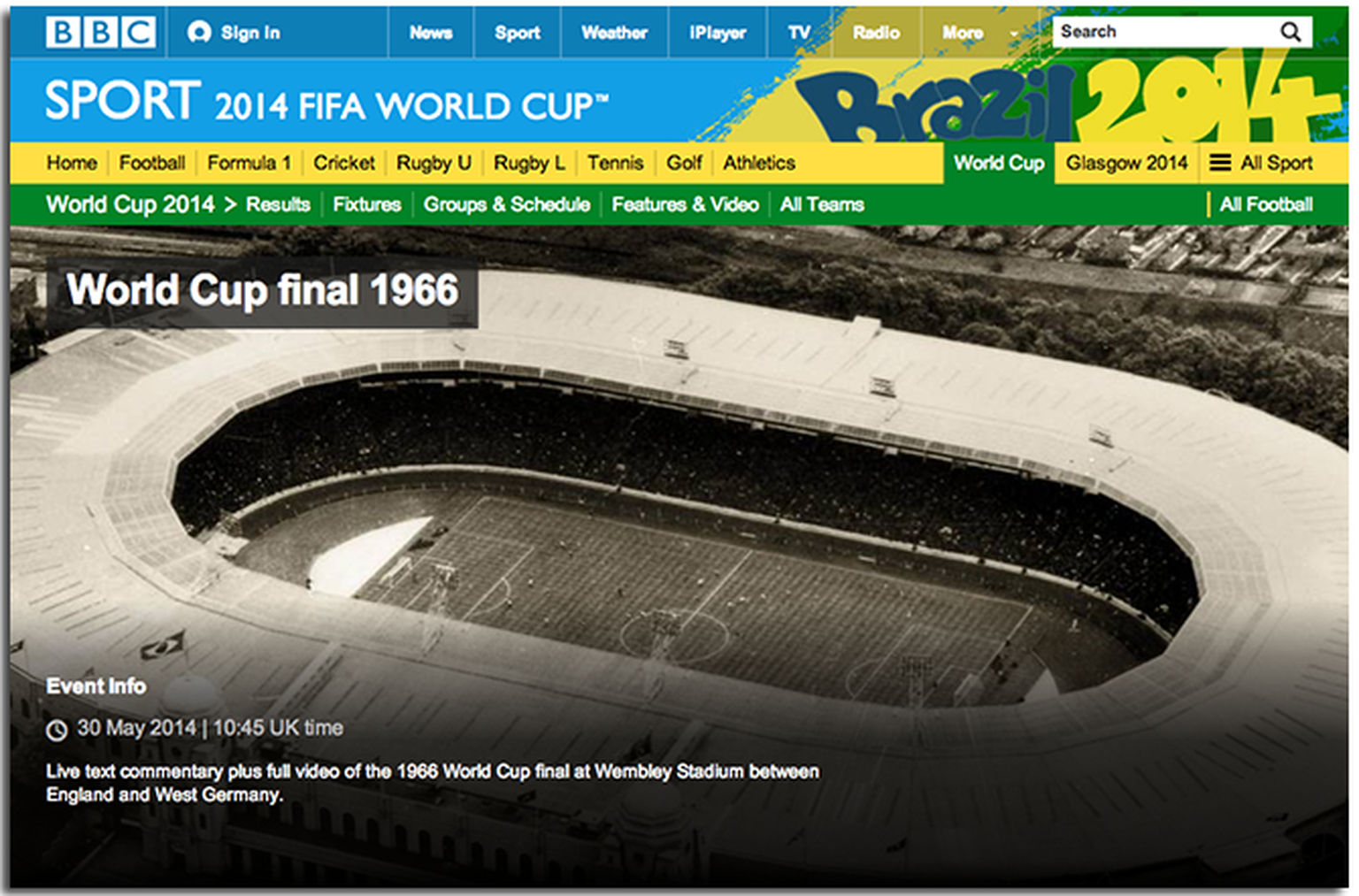1966 World Cup Final showing ‘live’ on BBC Sport today
