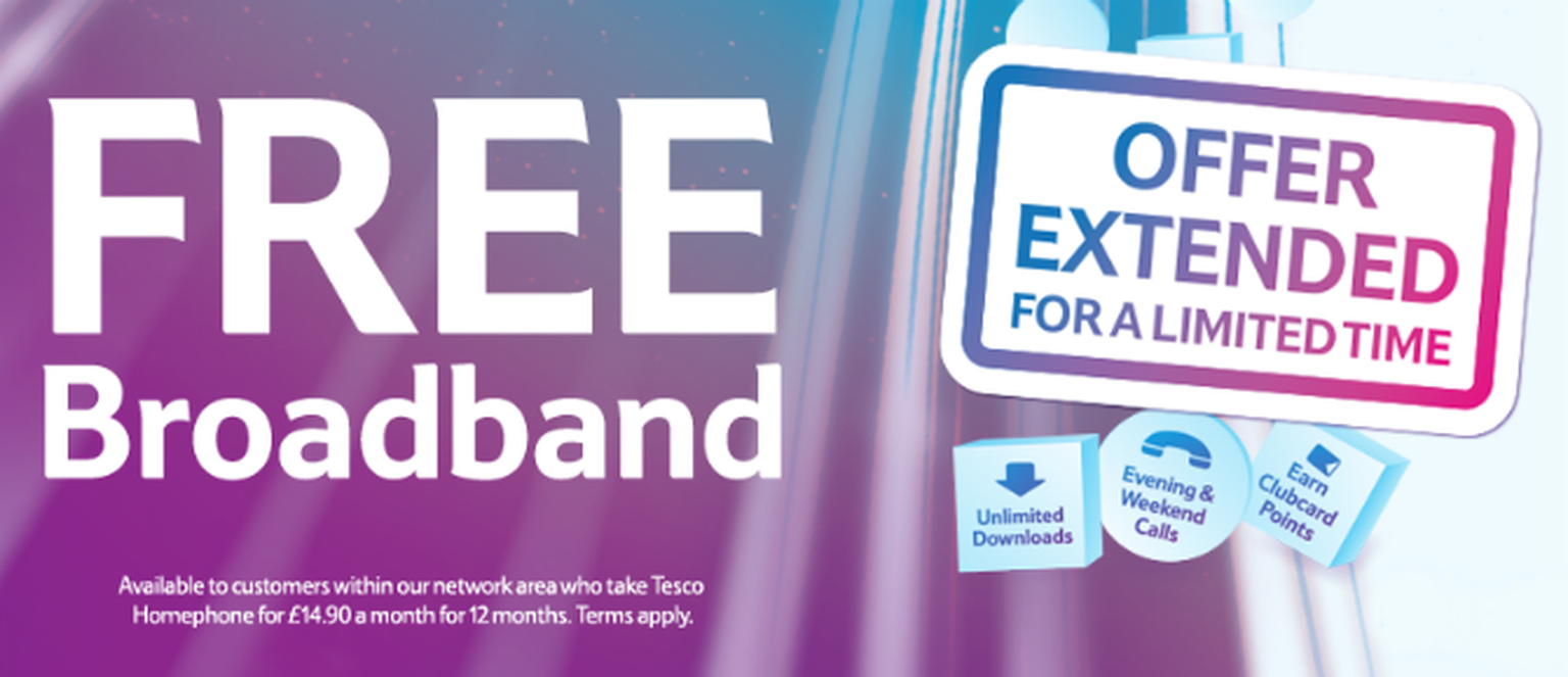 Free Tesco Broadband offer extended, line rental saver coming soon