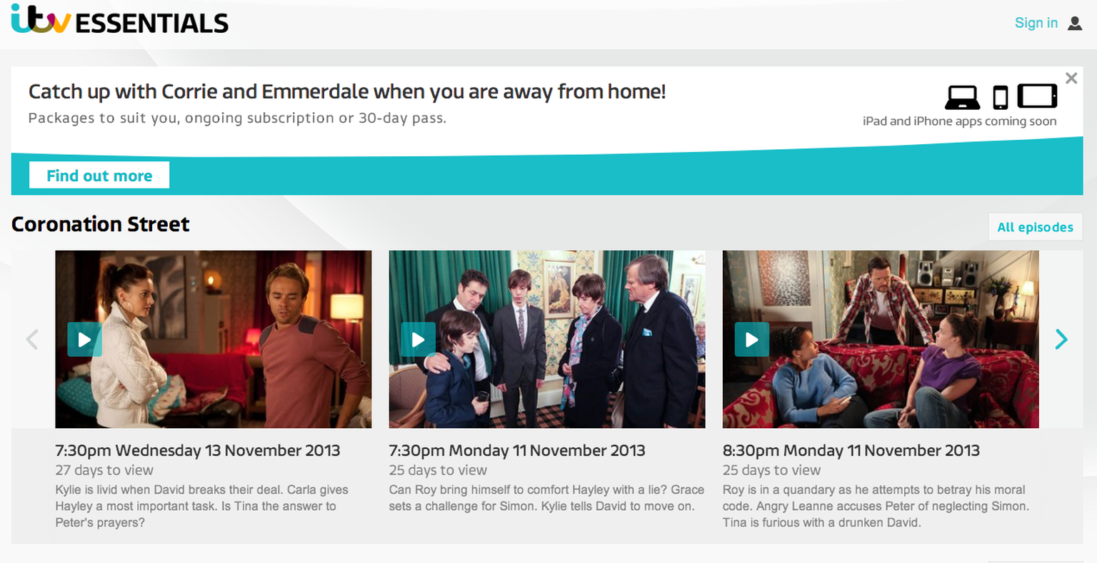 ITV Essentials offers catch-up overseas