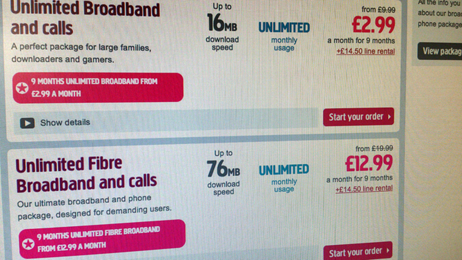 Plusnet offers unlimited broadband for £2.99/month for 9 months