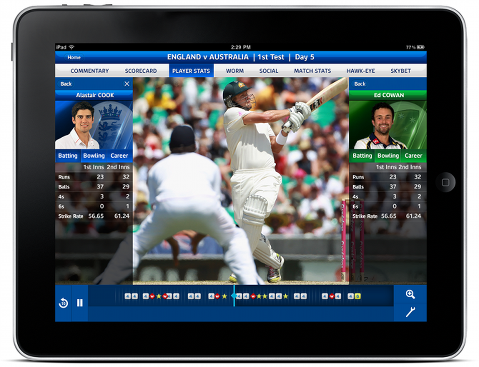 Ashes Event Centre on Sky Sports for iPad includes Hawk-Eye analysis app